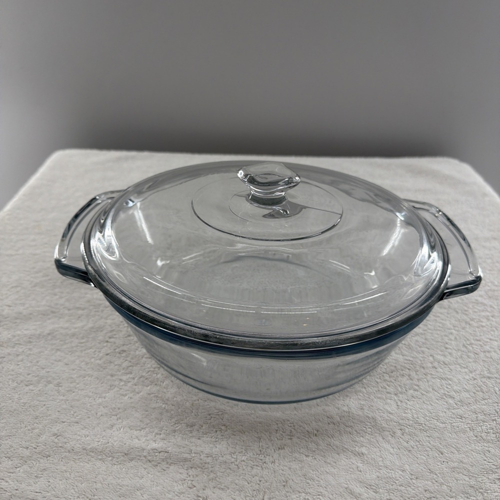 Vintage Anchor Hocking 2qt Clear Glass Casserole Dish Bowl Ovenware 9" With Lid